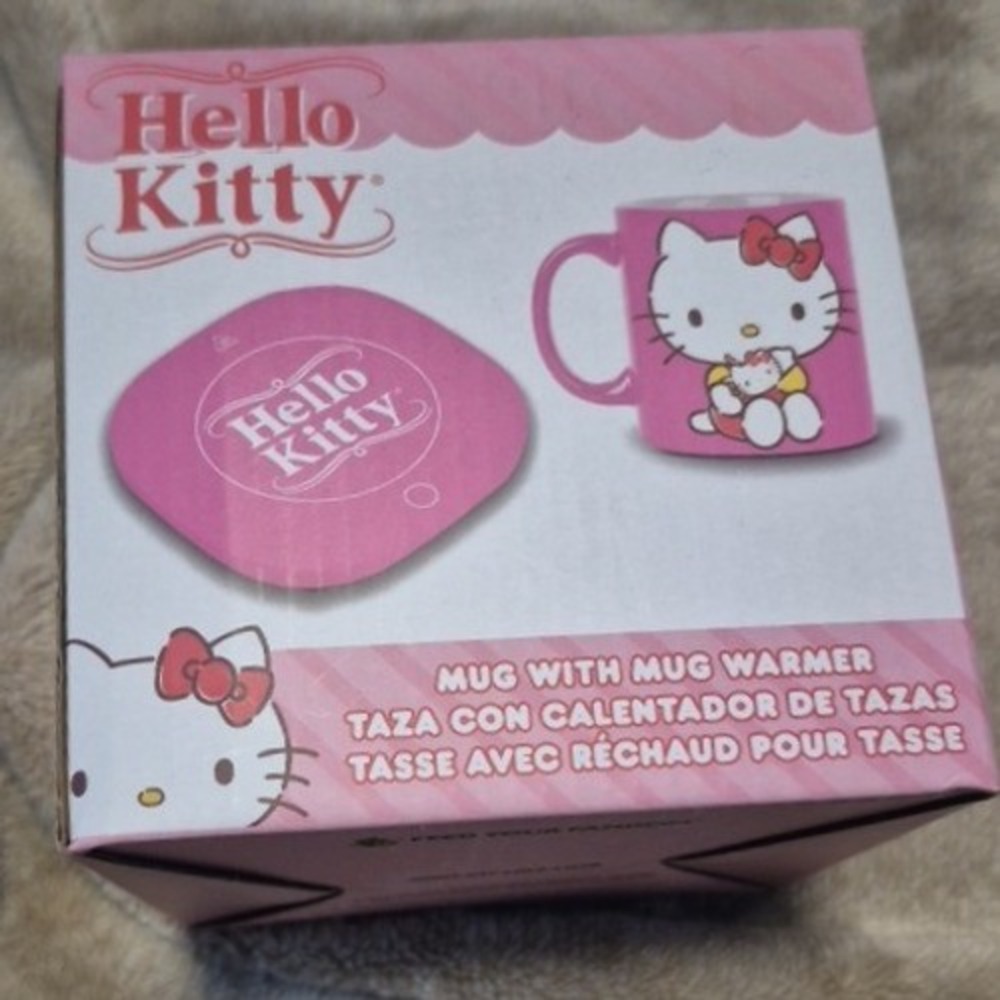 Sanrio Hello Kitty Mug with Mug Warmer Set Pink Ceramic Coffee Cup New in Box